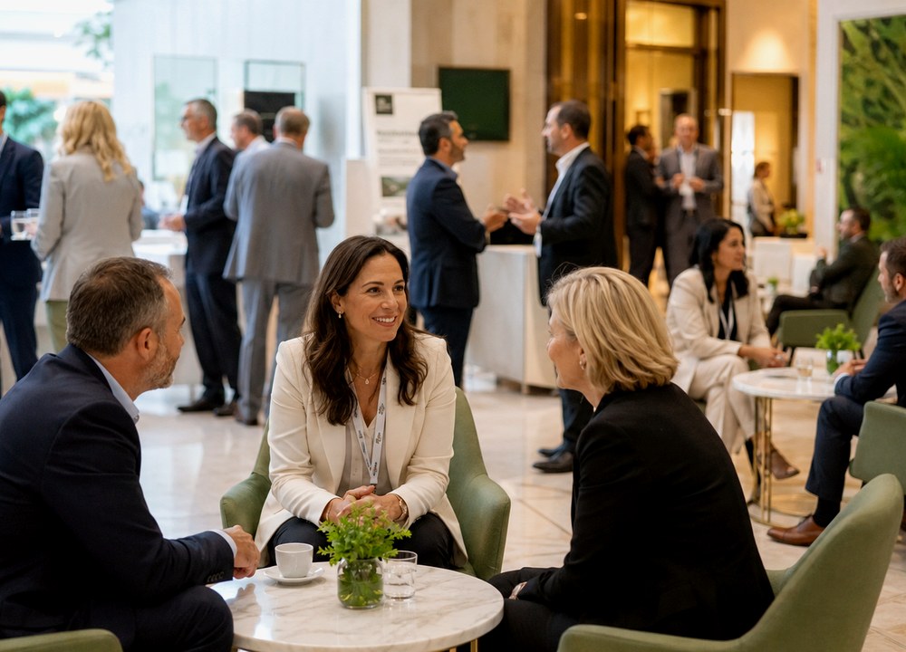 Business people in a networking lounge